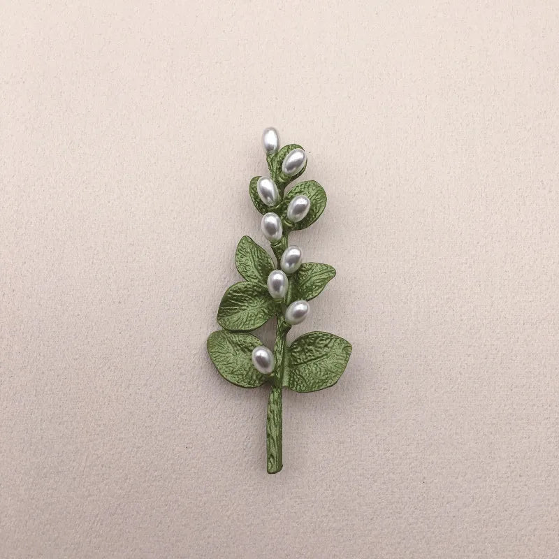 Brosche Blume Pflanze Perle Vintage Grün Pin Geschenk Schmuck Damen