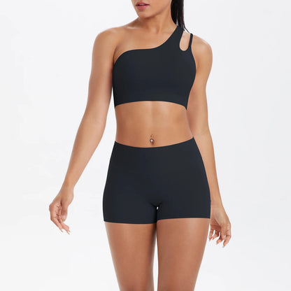Damen-Yoga-Set: Sport-BH-Top und High-Waist Shorts, atmungsaktiv, schwarz