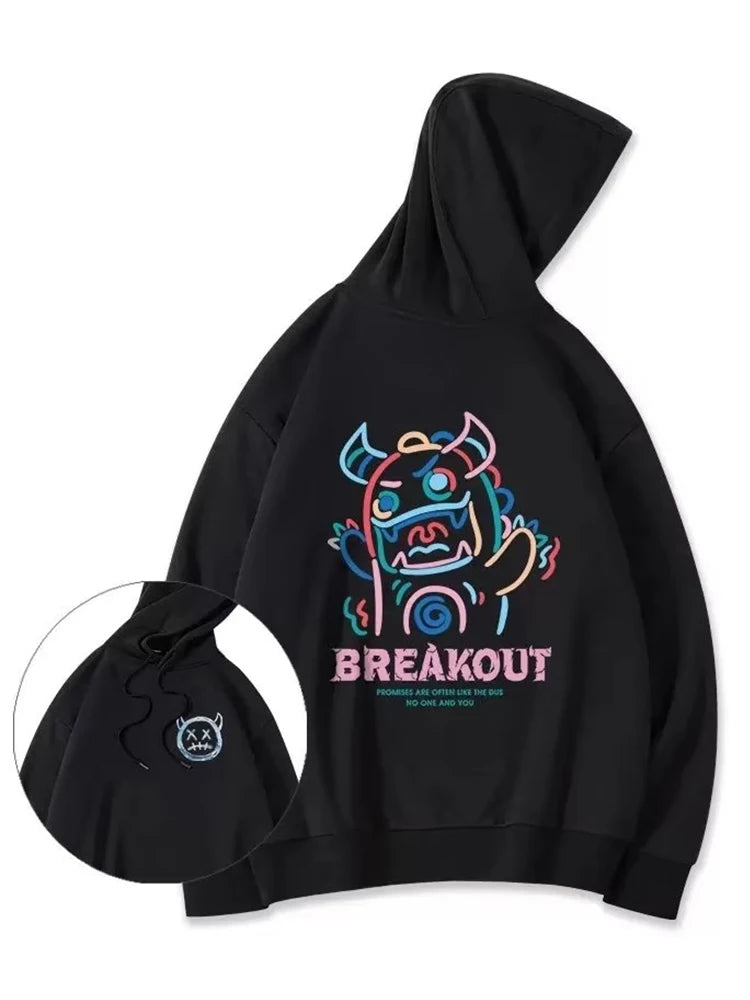 Herbst lustige Breakout Rinder Print Pullover Hoodies für Männer lässig lose Hip Hop Hoody Sweatshirt Mode y2k Streetwear Hoodie