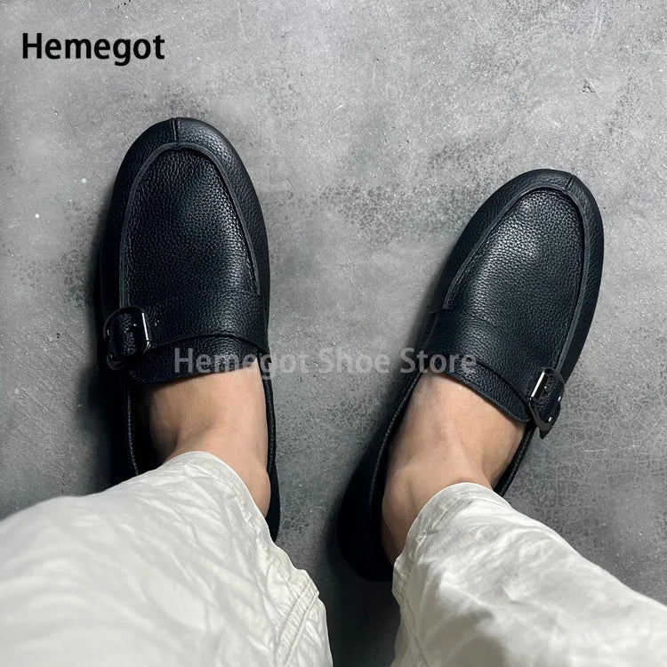 Herren-Buckle-Loafer aus Lederoptik, dunkel, Slip-On mit Schnallenriemen