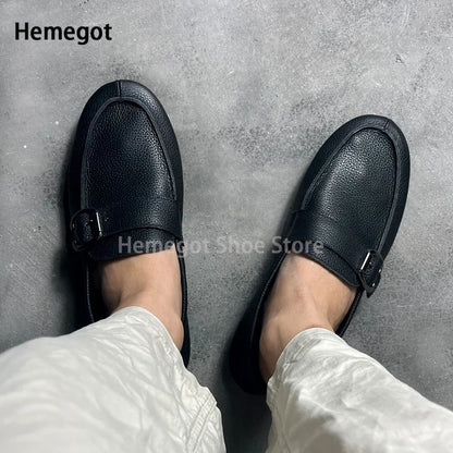 Herren-Buckle-Loafer aus Lederoptik, dunkel, Slip-On mit Schnallenriemen