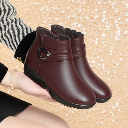 Damen Schneestiefel aus echtem Leder mit rutschfestem flachem Boden