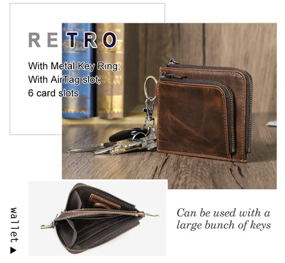 Herren Echtleder Geldbörse RFID Schlüsselanhänger Karten Münzfach Mini Reise Geschenk
