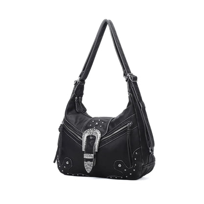 Damen-Schultertasche aus PU-Leder mit Top-Griff Reißverschluss Mehrfachfächer für Handy und Geldbörse