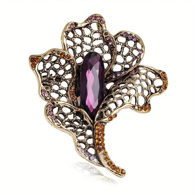 Brosche Blume Perle Emaille Kristall Tropföl Klassisch elegant Damen