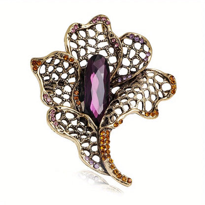 Brosche Blume Perle Emaille Kristall Tropföl Klassisch elegant Damen