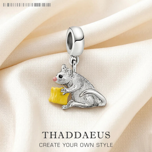 Damen-Charm-Anhänger Maus und Käse süß aus Sterlingsilber
