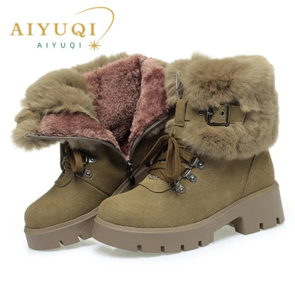 AIYUQI Women Snow Boots Platform New Rabbit Female Winter Boots Fashion Large Size Non-slip Genuine Leather Women Ankle Boots