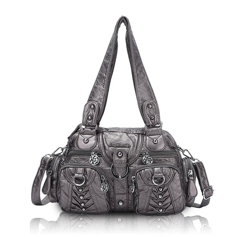 Damen-Satchel-Tasche aus PU mit Reißverschluss und viel Stauraum für Smartphone und Wertsachen