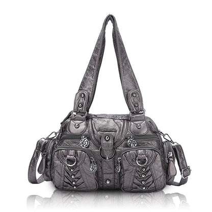 Damen-Satchel-Tasche aus PU mit Reißverschluss und viel Stauraum für Smartphone und Wertsachen
