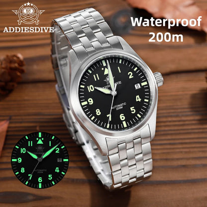 AD2519 Herren Klassik-Automatikuhr 200m 316L Edelstahl C3 Leuchtzeiger Vintage