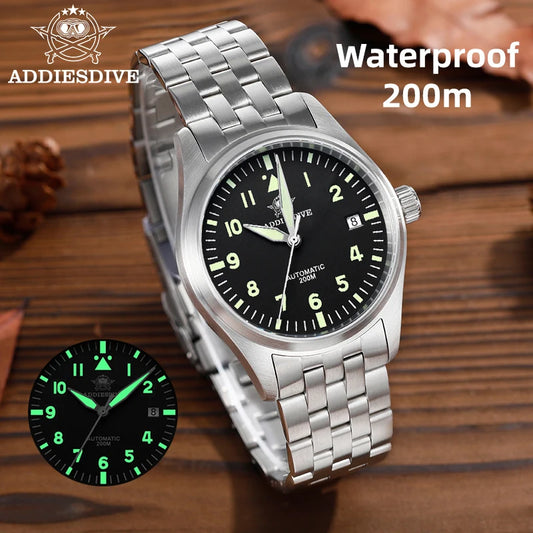 AD2519 Herren Klassik-Automatikuhr 200m 316L Edelstahl C3 Leuchtzeiger Vintage