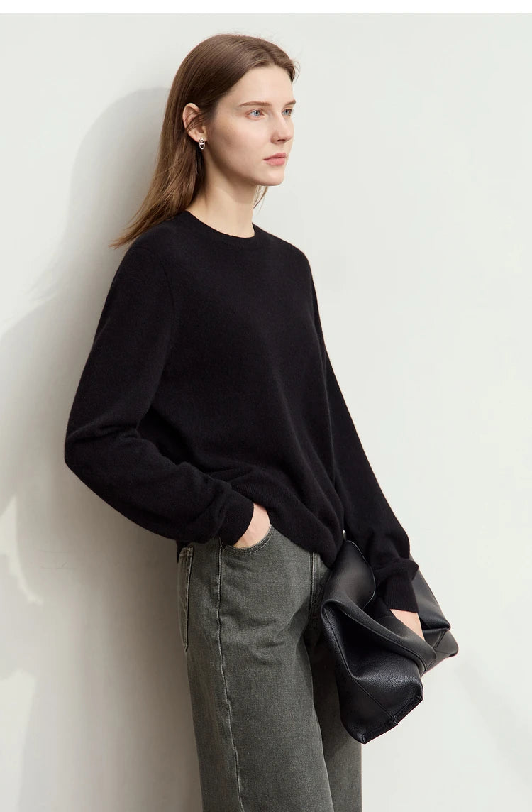 Damen-Rundhalspullover Wolle-Kaschmir nahtlos Streetwear Herbst-Winter