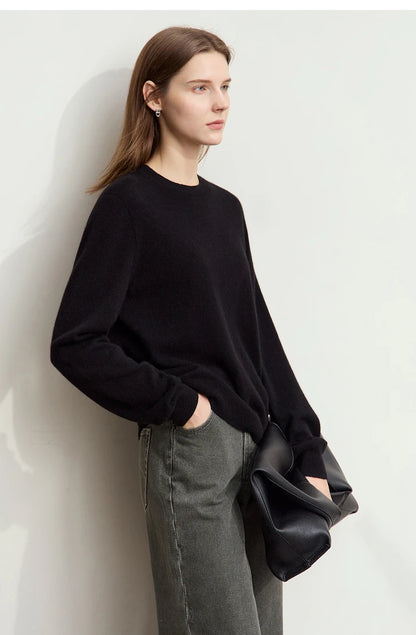 Damen-Rundhalspullover Wolle-Kaschmir nahtlos Streetwear Herbst-Winter