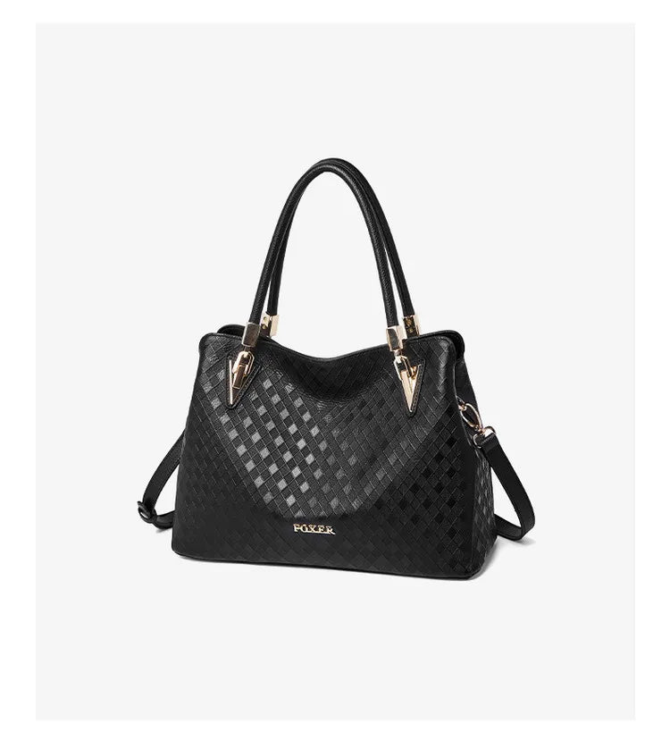 Damen-Handtasche aus echtem Leder mit Diamantprägung und vielseitige Trageweise im Alltag
