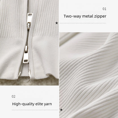 Damen-Rundhals-Cardigan Slim Doppelreißverschluss Viskose Frühling