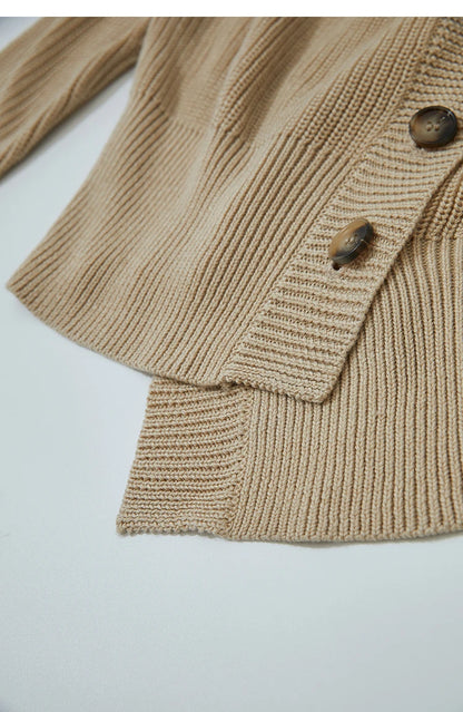 Damen-Strickjacke V-Ausschnitt Raglan asymmetrisch französisch locker Herbst