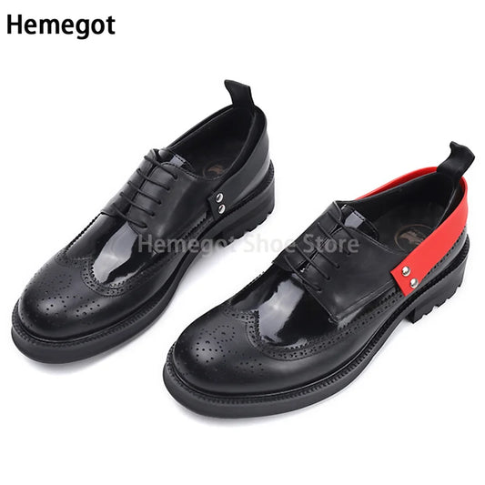 Carved Cowhide Brogues Men's Shoes Round Toe Lace-Up Luxury Brand Men's Solid Color Ribbon Trim Thick Sole Business Casual Shoe