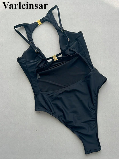 Damen-Badeanzug Cut-Out Bügel rückenfrei High-Cut gepolstert