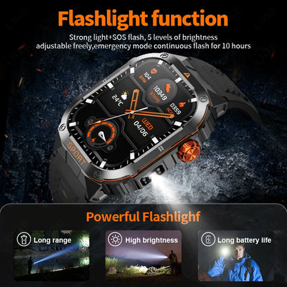 LIGE Military Taschenlampe Smart Uhr Wasserdicht Herzfrequenz Fitness Sport Anruf Erinnerung Smartwatch Für IOS Android Telefon 2025