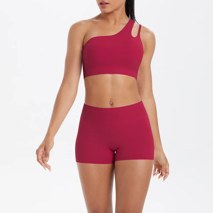 Damen-Yoga-Set: Sport-BH-Top und High-Waist Shorts, atmungsaktiv, weinrot