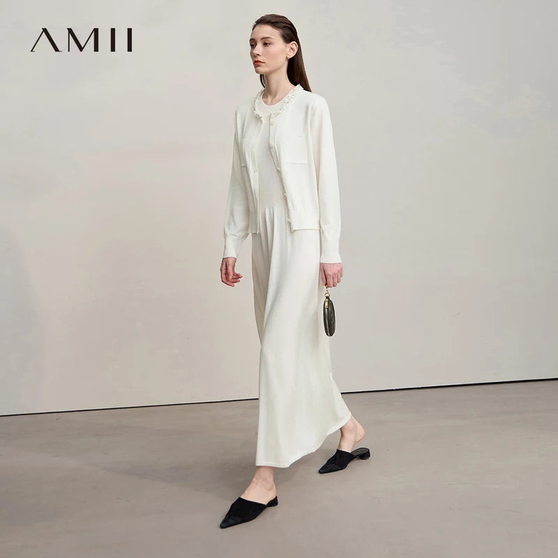 Damen-Strickjacke ärmellos lang Rundhals einfarbig elegant Herbst