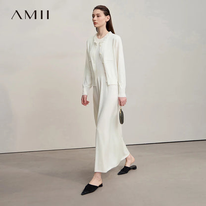 Damen-Strickjacke ärmellos lang Rundhals einfarbig elegant Herbst