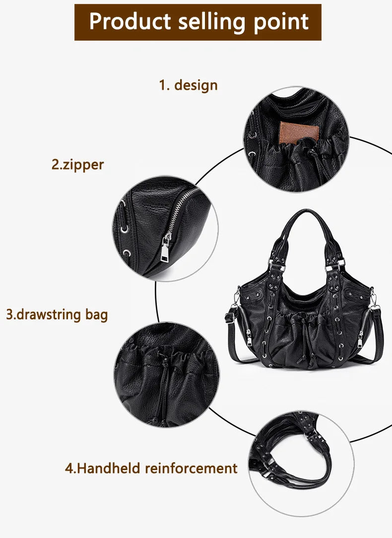 Damen-Hobo-Tasche aus Kunstleder in Silber mit Verstellbarem Tragegurt und Mehrfachfächern