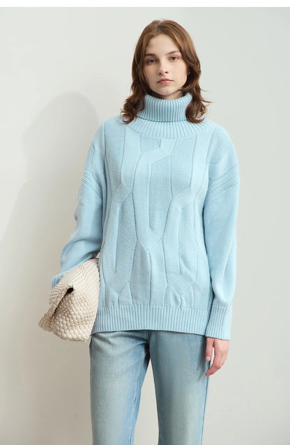 Damen-Rollkragenpullover locker Wolle-Mix lang Winter