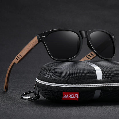 Sonnenbrille Walnussholz schwarz polarisiert UVA/B umweltfreundlich Herren