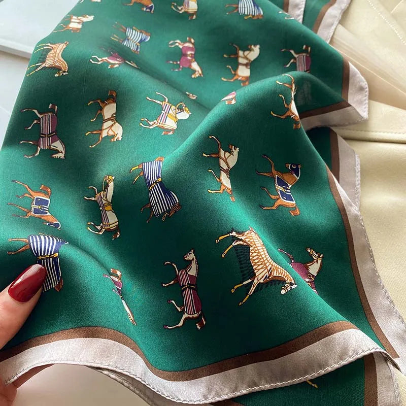 Damen Seidenschal bedruckt Frühling Halstuch Kopftuch Haarband Hijab Bandana