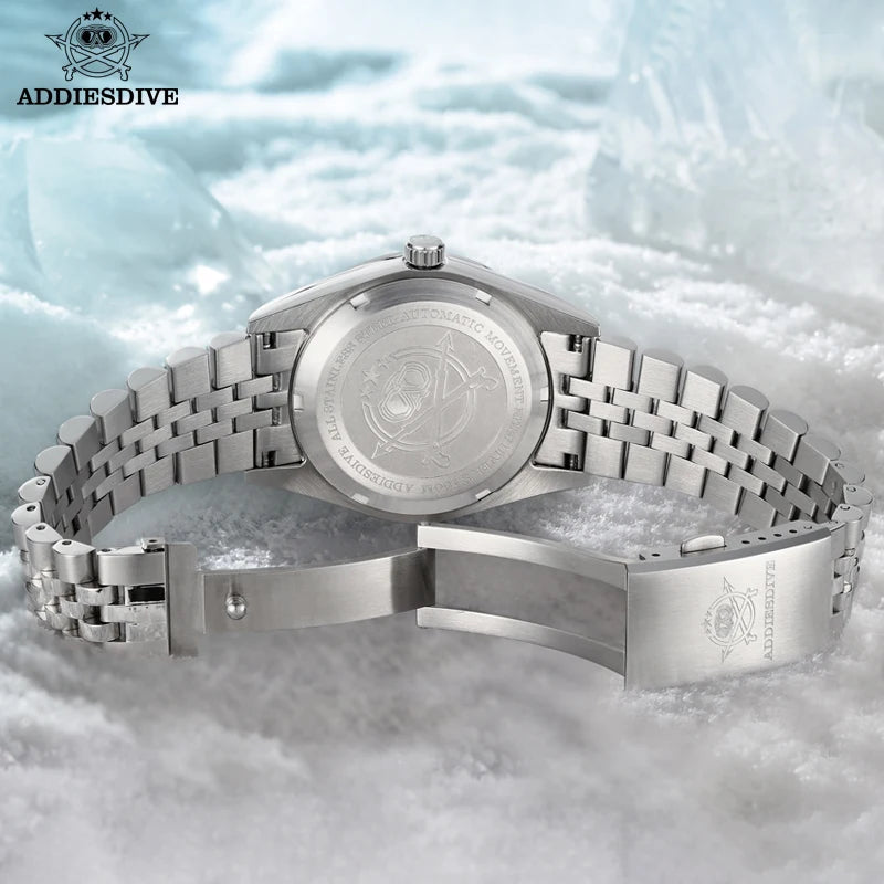 Herren-Automatikuhr mit 3D-Gletscher-Zifferblatt und Bubble-Glas