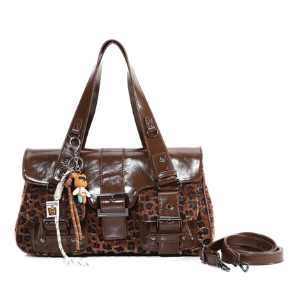 Damen-Umhängetasche aus Kunstleder Leoparddruck Bronze Crossbody-Tasche mit großem Fassungsvermögen