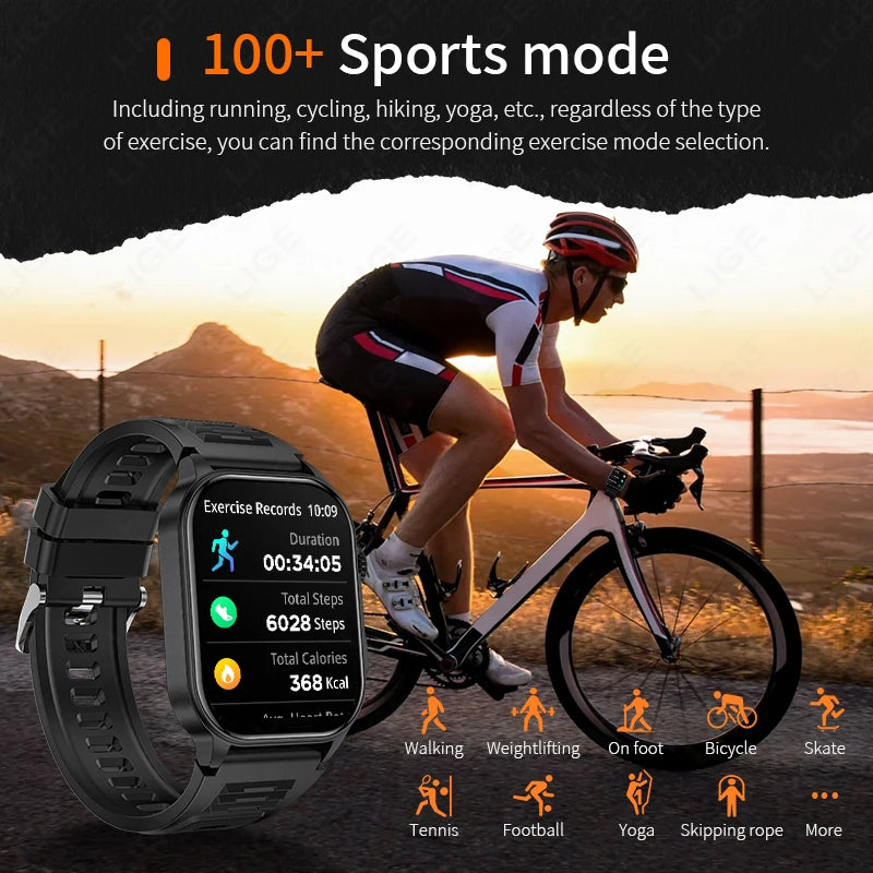 LIGE Military Smart Uhr Männer Taschenlampe IP68 Outdoor 100 + Sport Fitness Tracker 2,01 "Bluetooth Anruf Smartwatch Für Android IOS