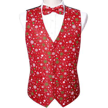 Herrenweste mit Fliege, rotes Winter-Muster mit Schneeflocken, V-Ausschnitt