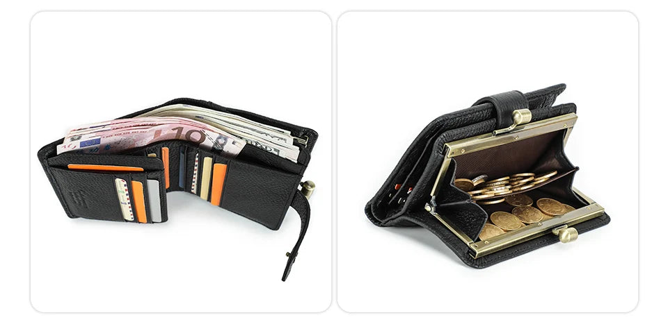 Damen Echtleder Geldbörse Vintage Metallrahmen Kartenhalter Münzbörse Luxus