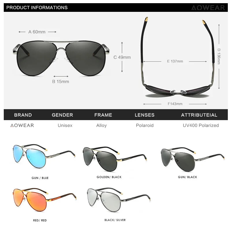 AOWEAR männer Luftfahrt Sonnenbrille Männer Polarisierte Spiegel Sonnenbrille für Mann HD Fahren Pilot Sonnenbrille lunettes de soleil homme