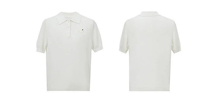 Weißer Polo-Strickpullover, Vorder- und Rückansicht