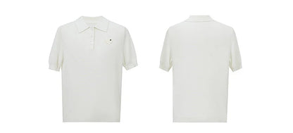 Weißer Polo-Strickpullover, Vorder- und Rückansicht