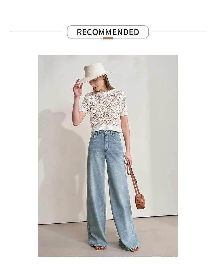 Damen Jeans im minimalistischen Stil mit weitem Bein und niedriger Taille