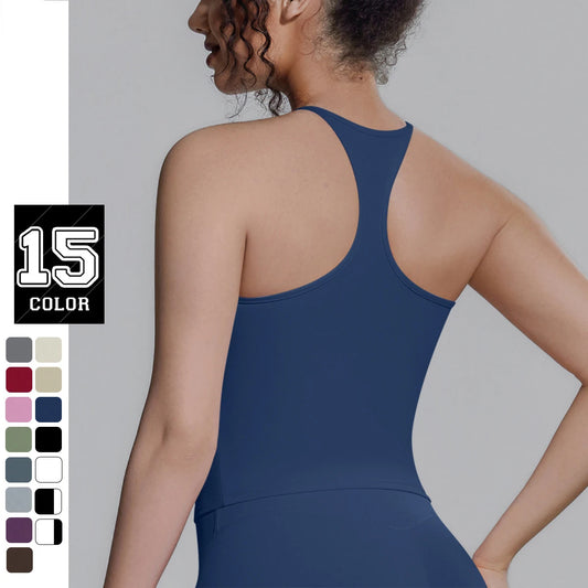 Rückenfreies Damen-Sporttop in Dunkelblau mit breitem Racerback