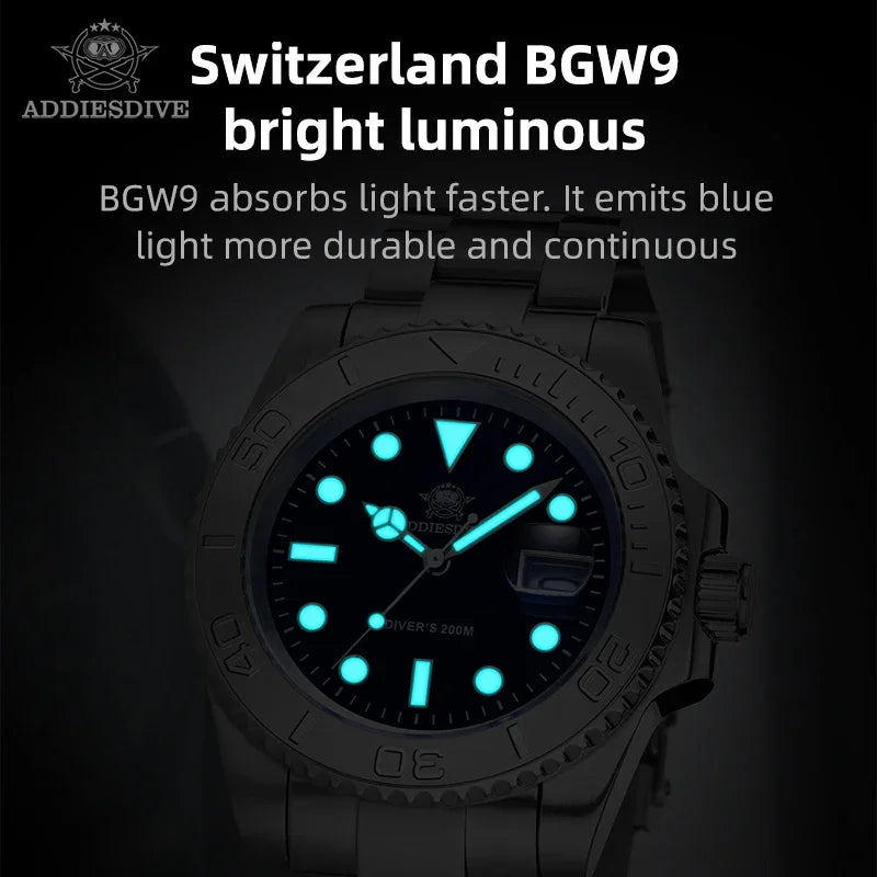 ADDIESDIVE 41mm reloj hombre Watch For Men 20Bar Diving 316L Stainless Steel Montre Homme BGW9 Super Luminous Quartz Watches