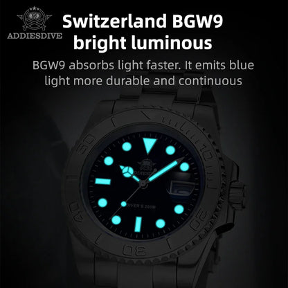 ADDIESDIVE 41mm reloj hombre Watch For Men 20Bar Diving 316L Stainless Steel Montre Homme BGW9 Super Luminous Quartz Watches