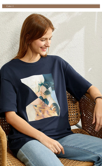 Damen T-Shirt im minimalistischen Sommer-Stil mit lässigem Patchwork-Design