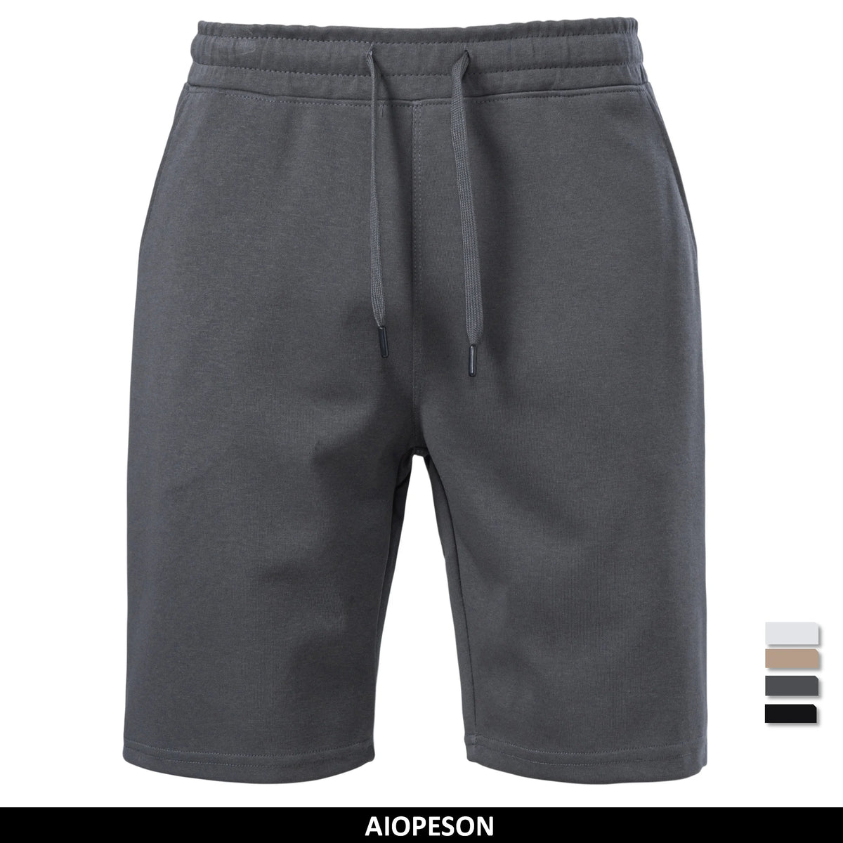 Herren-Shorts mit elastischem Bund und Kordelzug, dunklegrau, bis zur Kniehöhe