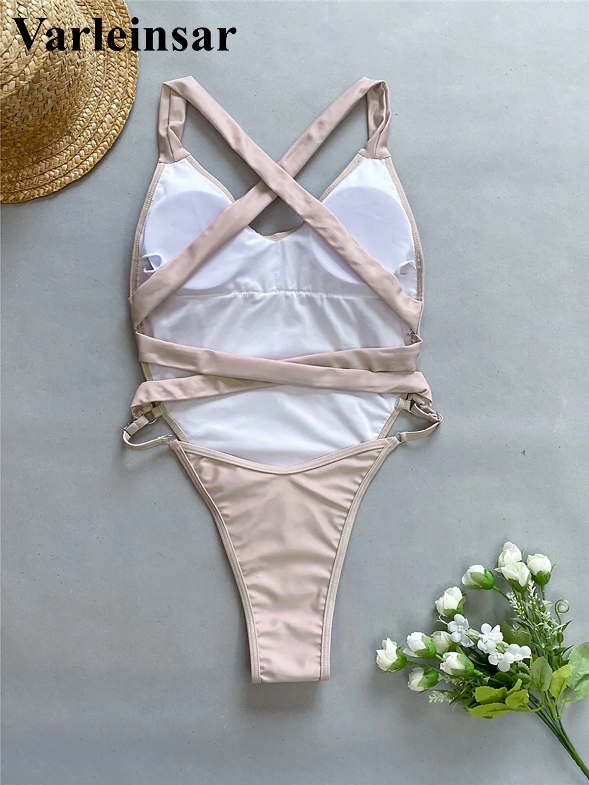 Damen Badeanzug Spleiß V-Ausschnitt Kreuzrücken hoher Beinausschnitt Monokini