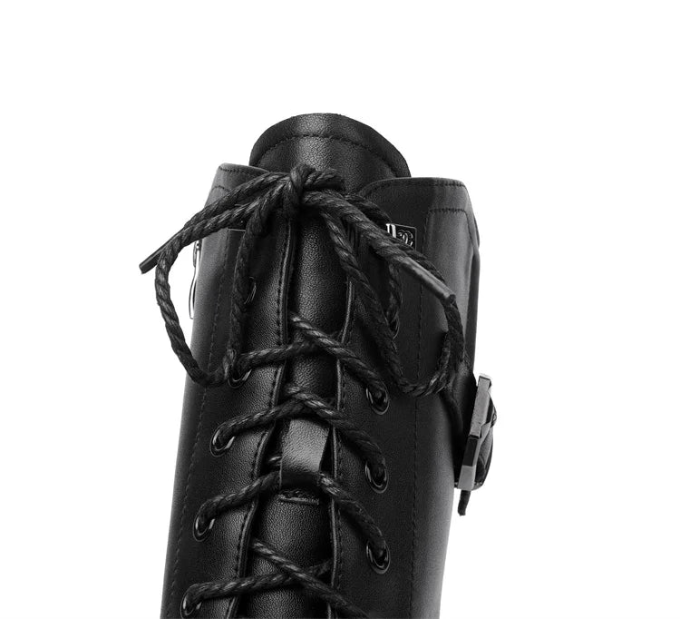AIYUQI Women Boots Large Size Genuine Leather Thick Wool Warm Winter Biker Boots Women British Style Women Snow Boots