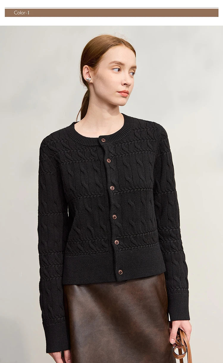 Damen-Strickjacke Rundhals gerade kurz Vintage elegant Winter