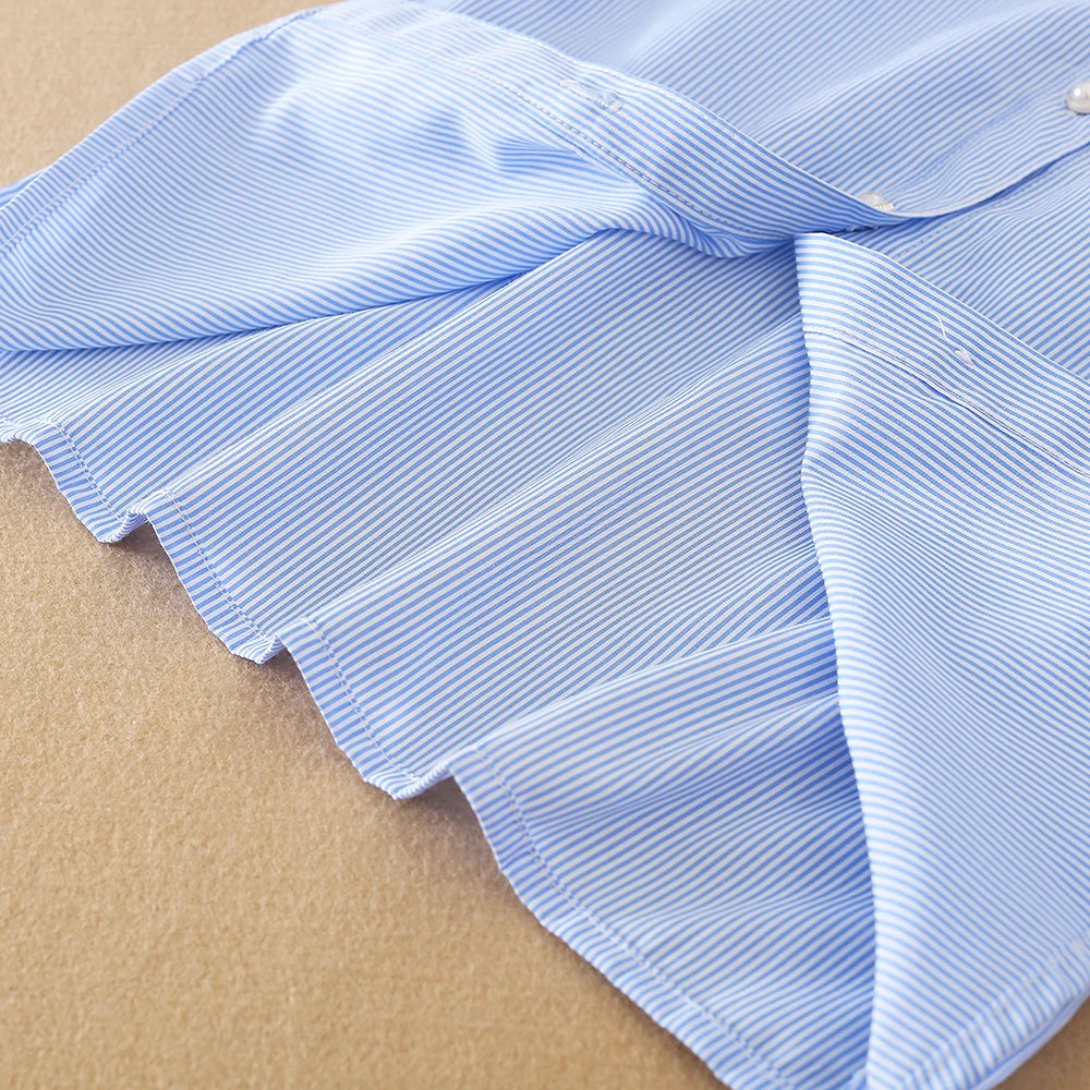 Mädchen-Langarmshirt, Kinder-Bluse mit Spitzenkragen, passend für Kinder im Alter von 5 bis 12 Jahren, 100 % Baumwolle, blau gestreifte Kleidung für Kinder