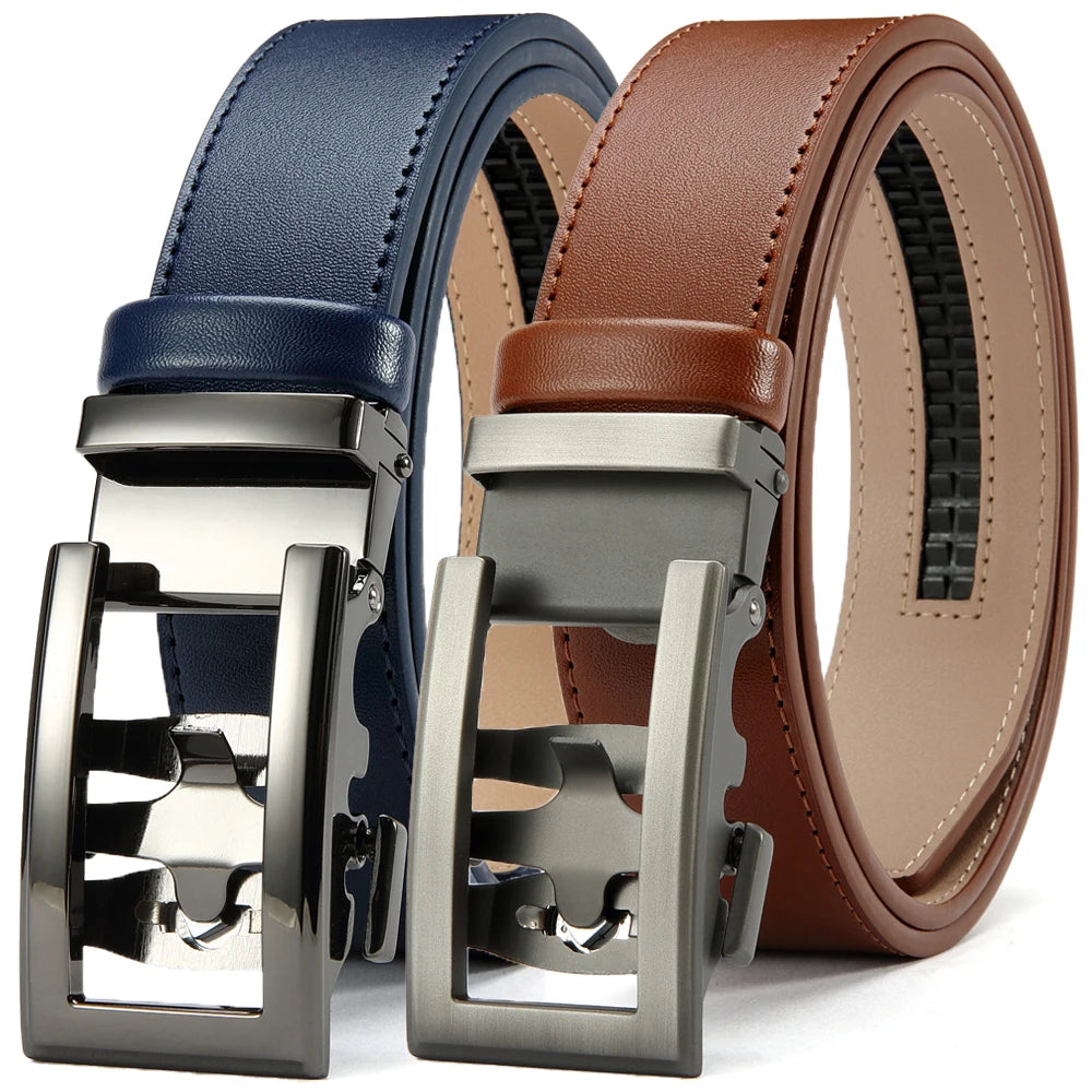 Herren Echtleder-Gürtel Hohles Muster Automatik-Schnalle Unisex 3,5 cm